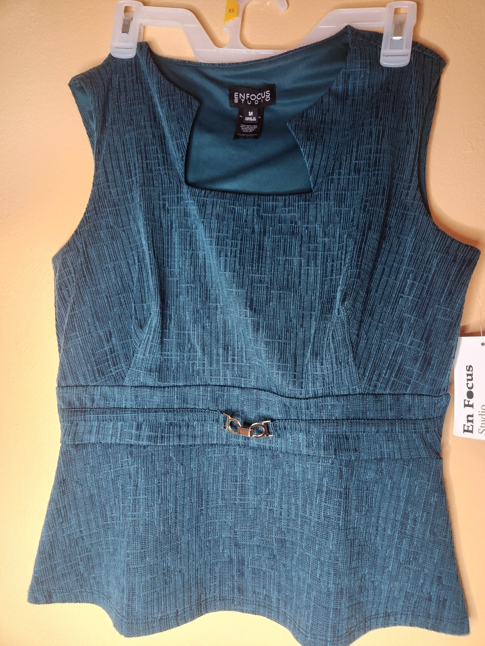 Enfocus Studio Teal Textured Sleeveless Peplum Top